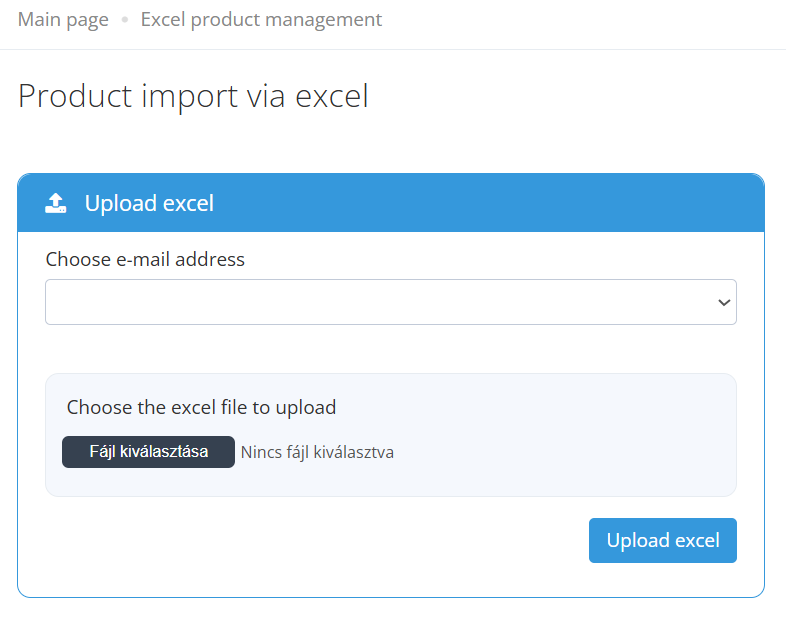 Product upload via Excel import 3 Excel tablazat feltoltes EN