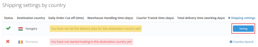 Setting delivery times by destination country 3 Celroszag beallitasa EN