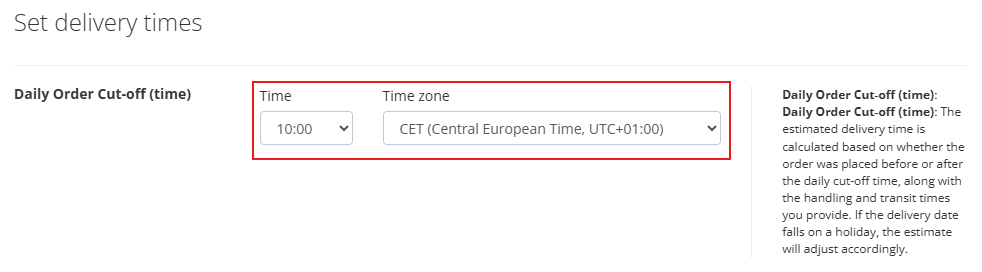 Setting delivery times by destination country 4 Napi rendeles hatarido EN