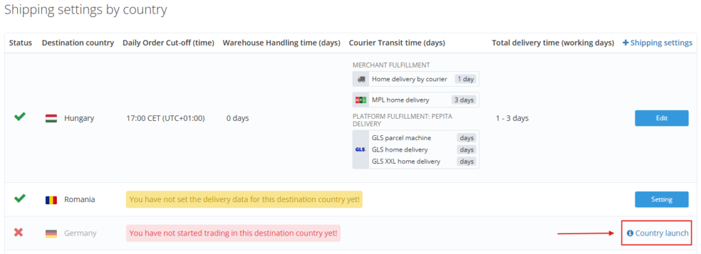 Setting delivery times by destination country 11 Orszag inditasa EN