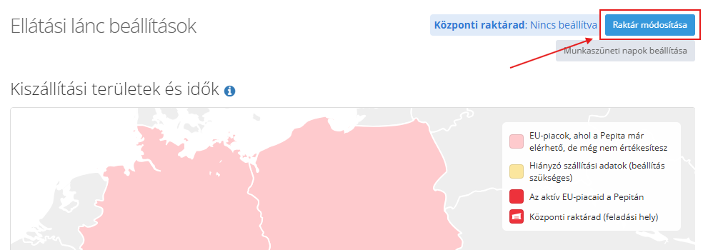 Szállítási idő beállítása célországonként 1 Raktar modositasa V2