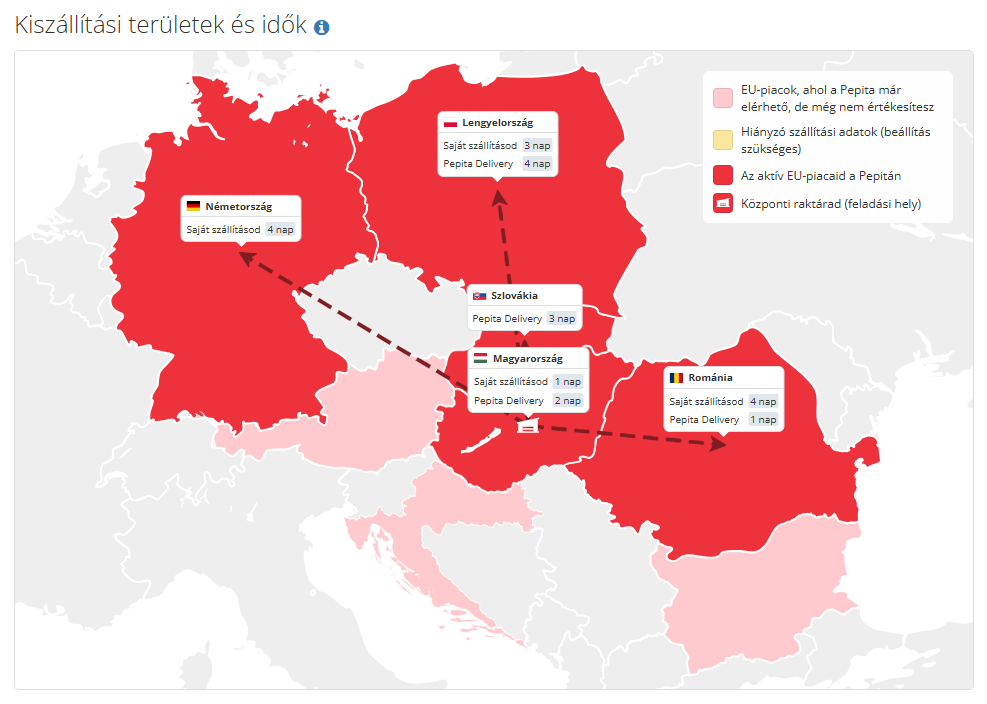 Szállítási idő beállítása célországonként 10 Terkep beallitast kovetoen