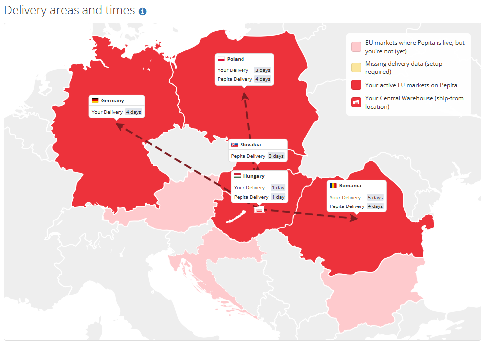 Setting delivery times by destination country 10 Terkep beallitast kovetoen EN